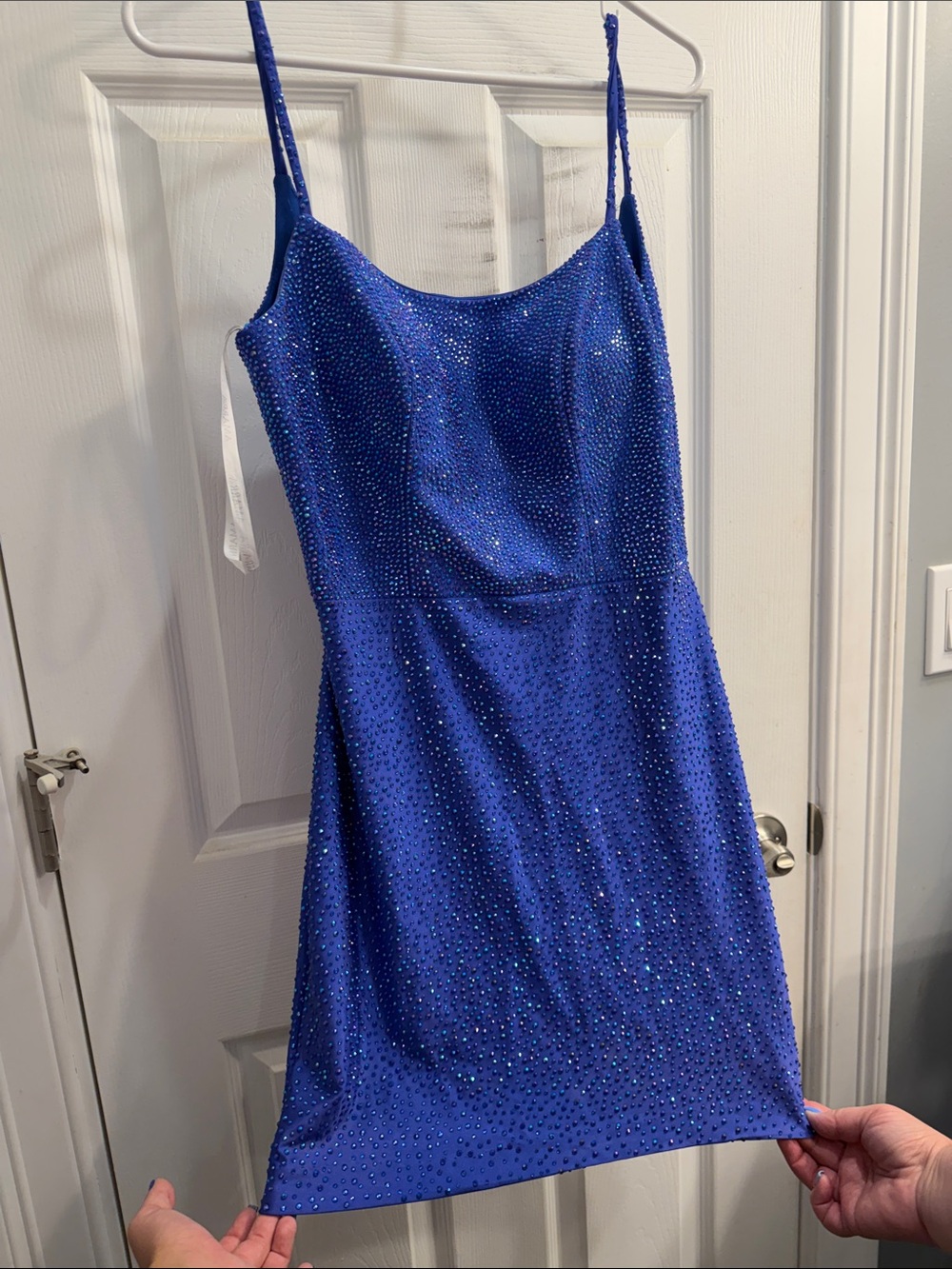 Royal Blue Beaded Spaghetti-Strap Mini Dress